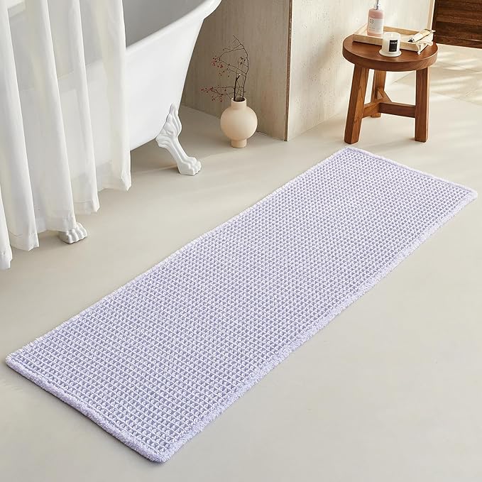 TYUU Waffle Runner Rug Bathroom, Long Cute Bath Mat, 72x24 Lavender Cream | Super Absorbent Quick Dry Bath Rug, Non-Slip Backing, Soft Waffle Washable Farmhouse Bathroom Mats, Tub, Shower & Home Decor