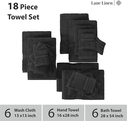 LANE LINEN Large Bath Towel Set Absorbent Quick Dry 100% Cotton - Black | Cotton Towels - Fade-Resistant Color, Classic Terry Weave, Densely Woven, Coordinated Colors, Everyday Durability