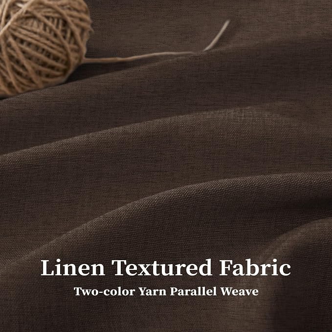 BTTN 54x78 Boho Scalloped Linen Textured Cloth Shower Curtain Set, Brown | Narrow Long Size, 230GSM Waterproof Polyester, Heavy Duty Fabric, 10 Plastic Hooks, Elegant Farmhouse Style, Machine Washable