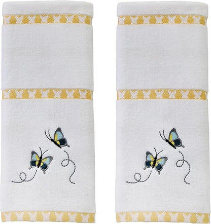 SKL Home Dancing Butterflies Hand Towel Set-2pc, 100% Cotton, White | Soft velour with decorative embroidery. For use in the bathroom, kitchen, bar or any sink space & makes a great gift.