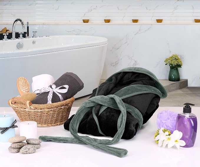 NY Threads Luxury Ultra Soft Mens Robe with Hood Plush Fleece Long Bathrobe