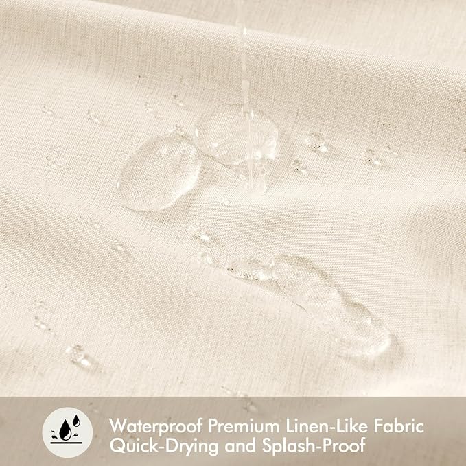 ANRODUO Cream White Linen Textured Fabric Shower Curtain Set - W72xL72 | Farmhouse Shower Curtain with 12 Metal Hooks, Waterproof Heavy Duty, Button Hole Design, Machine Washable for Bathroom