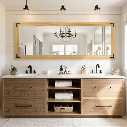 Full Length Mirror with Wooden Frame, 65"X24" Solid Wood Standing Floor Mirror for Farmhouse, Bathroom, Bedroom, Hanging or Leaning Wall-Mounted(Natural)