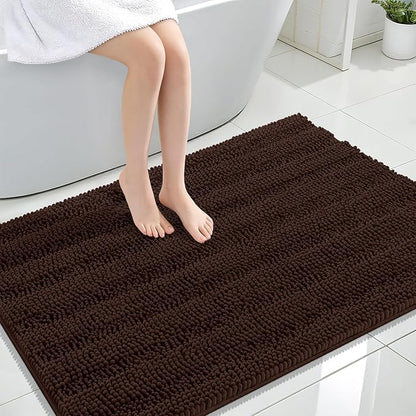 OLANLY Thick Large Bathroom Rugs 44x32, Soft Chenille Bath Rugs, Brown | Absorbent Striped, Rubber Backing, Machine Wash Dry, Bath Mats for Bathroom Floor, Tub and Shower, Home Decor Accessories