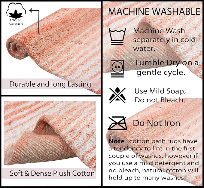 Home Weavers 100% Cotton Gradiation Collection Bathroom Décor | Washable Rug | Bathroom Mat | Kitchen Mat | Bathroom Rug Set | Bath Mat Set | Bath Floor Mat Non Slip, 4 Piece Set with Runner, Coral