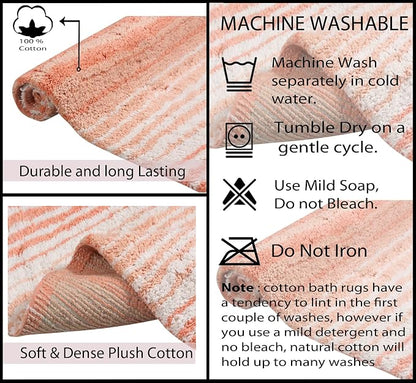 Home Weavers 100% Cotton Gradiation Collection Bathroom Décor | Washable Rug | Bathroom Mat | Kitchen Mat | Bathroom Rug Set | Bath Mat Set | Bath Floor Mat Non Slip, 2 Piece Set(S+M), Coral