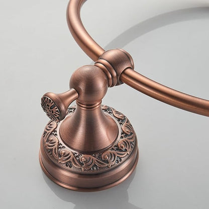 Red Copper Bath Towel Ring, Wall Mounted Black Bathroom Hardware Accessories, Pattern Carving Design