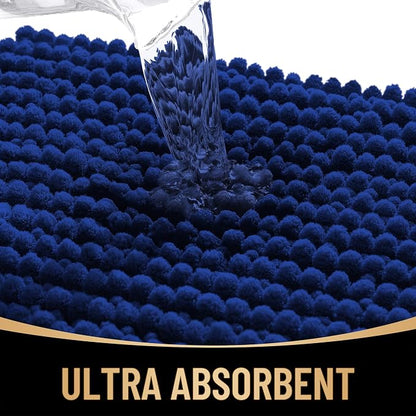 OLANLY Thick Chenille Bathroom Runner Rugs 47x24, Absorbent Bath Mat, Navy | Soft Bath Rugs, Rubber Backing, Machine Wash Dry, Bath Mats for Bathroom, Tub and Shower, Home Decor Accessories