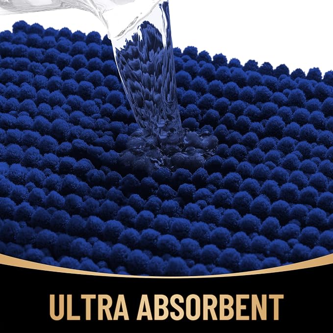 OLANLY Thick Chenille Bathroom Rugs 30x20, Soft Absorbent Bath Mat, Navy | Bath Rugs, Rubber Backing, Machine Wash Dry, Bath Mats for Bathroom Floor, Tub and Shower, Home Decor Accessories