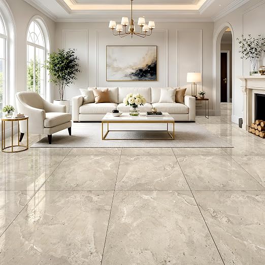 DEXDE Peel and Stick Floor Tile 18x18 Marble Vinyl Flooring Waterproof 20PC | Floor Tiles Peel and Stick Waterproof, Self Adhesive Floor Tiles, Sticky Floor Tiles Bathroom Floor Tiles 1.5FTx1.5FT Beige