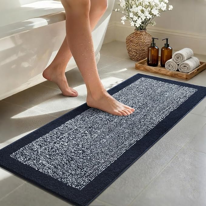 Bathroom Rugs 48x17 Non Slip Washable, Bath Mat for Bathroom Floor Tub, Soft Absorbent Quick Dry Mats for Shower, Bathtub,Home Decor(Dark Blue)