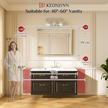 Keonjinn 40" x 30" Brushed Nickel Bathroom Vanity Mirror, HD Tempered Glass | Effortless French Cleat Installation, Aluminum Alloy Frame, Decorative Silver Wall Mirror for Living Room, Entryway, Bedroom