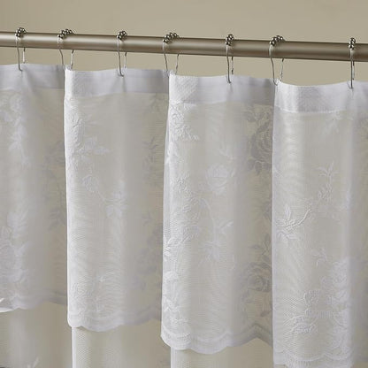 White Lace Shower Curtain 72 Inch with Attached Valance Victorian Floral Shower Curtain Vintage French Country Scalloped Edge for Bathroom Decor Spa Hotel Bath Short Rental Loft, 1 Panel, 72x72