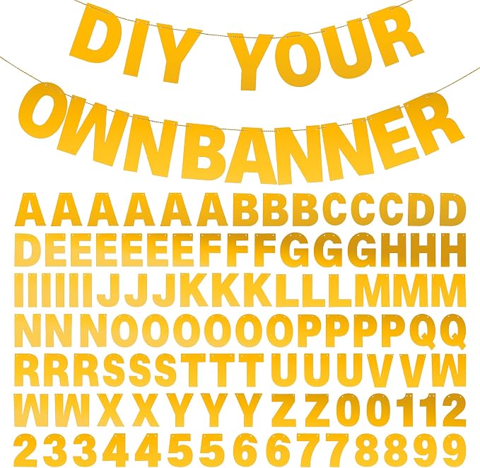 DIY Banner Kit with Letters Bright Gold Customizable Birthday Banners Graduation Banner Custom Party Hanging Banners for Graduation Wedding Party Baby Shower Decoration (Bright Gold)