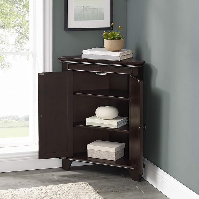 Crosley Furniture Lydia Corner Storage Cabinet and Bathroom Organizer with Shelves, Espresso