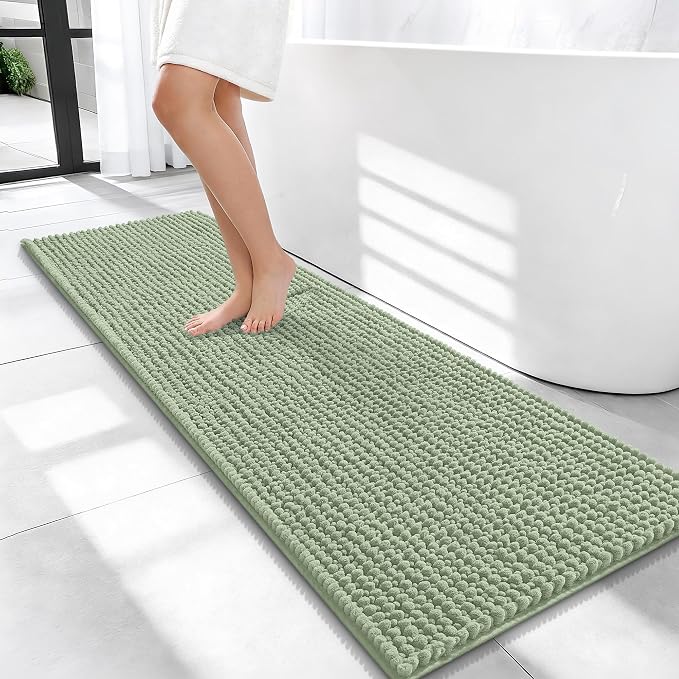 OLANLY Thick Chenille Bathroom Runner Rugs Mats 47x17, Sage Green | Soft Absorbent Bath Rugs, Rubber Backing, Machine Wash Dry, Bath Mats for Bathroom, Tub and Shower, Home Decor Accessories