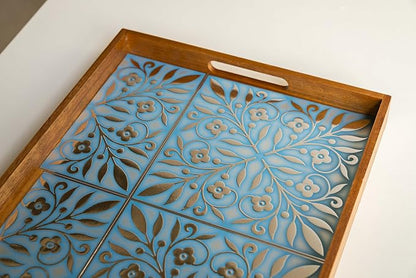 Main Street Peel and Stick Wallpaper Tiles, Blue & Silver Leaves, 24-Pack | 8"x8" tiles, covers 10.67 sq ft. Peel-and-stick paper, no extra adhesive needed. Ideal for backsplashes & DIY projects.