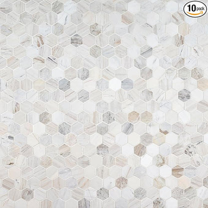 MSI Angora 12 in. x 12 in. Polished Marble Hexagon Tile for Kitchen Backsplash, Floor Tile, Wall Tile for Bathroom, Shower Wall Tile, Mesh Mounted Mosaic Tile