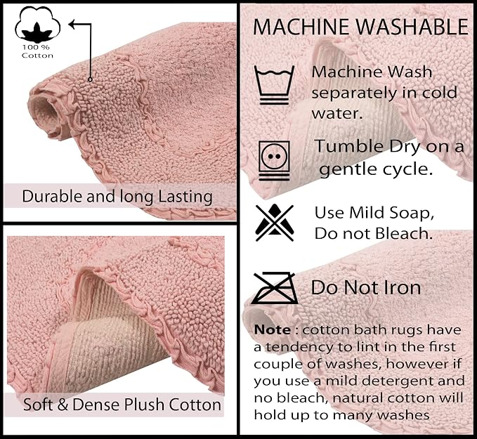 Home Weavers Radiant Collection 100% Cotton Bathroom Rugs Set, Machine Washable Rug, Extra Soft and Absorbent Bath Rug, Kitchen Mat, Bath Mat Set, Bath Floor Mat Non Slip, 24"x40" Rectangle, Pink