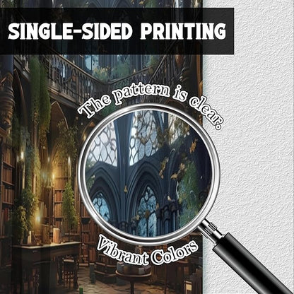 Gothic Library Bookself Shower Curtain,Witchy Dark Green Plant Aesthetics Shower Curtains Funny Waterproof Polyester,Medieval European Castle Architecture Bathroom Decor,72x72 Inch
