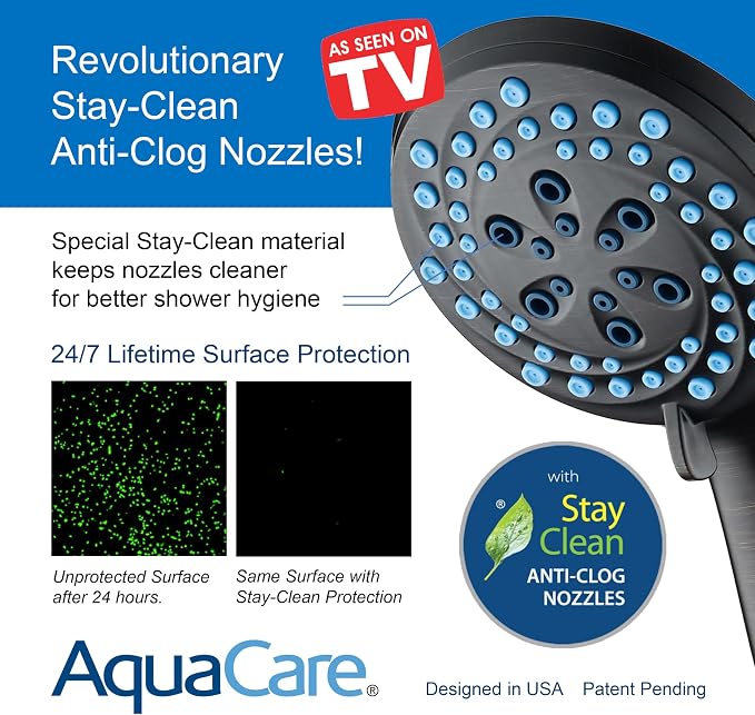 AquaCare New 8-mode High Pressure Handheld Shower Head w/ 2-way Power Wash | Stay Clean Nozzles, Dual Power Wash for Tub, Tile & Pets, Long 6 ft. Stainless Steel Hose, Wall & Overhead Brackets / Bronze