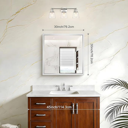 30x30 Inch Silver Bathroom Mirror, Brushed Silver Square Mirror for Wall, 0.6" Thickened Deep Frame Mirrors for Bathroom Sink, Shatterproof Tempered Glass, Antirust, Horizontally or Vertically