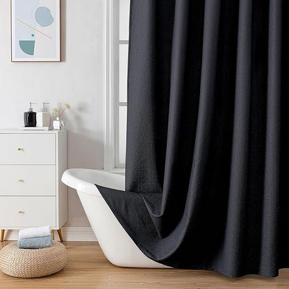 OVZME Berry Extra Long Black Shower Curtain 96 Inch Long, 3D Embossed Texture Fabric Bathroom Shower Curtain, Large Hotel Bath Curtain with 12 Holes, Washable Cloth Shower Curtains, 72x96, Black