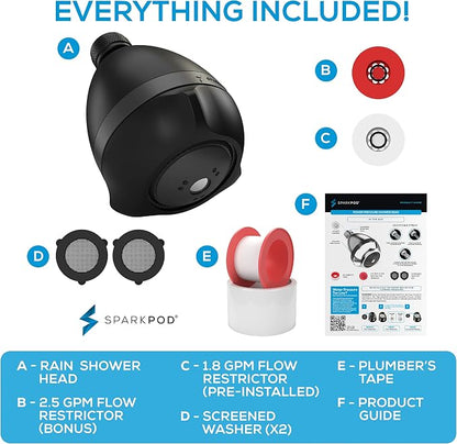 SparkPod High Pressure Shower Head, 3 Inch Fixed Showerhead, Black Matte | Rain, Pulsating & Combo Modes, Helps Boosts Low Water Pressure, Anti-Clog Nozzles, Easy Install