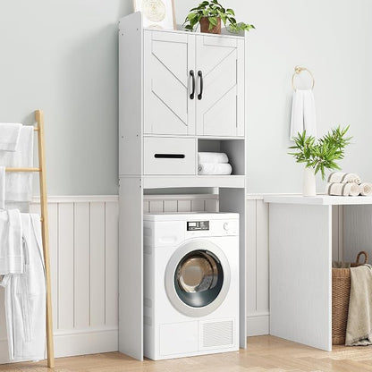 GarveeHome Over the Toilet Storage, Anti-Tip, Adjustable Shelf, White | Bathroom Cabinet, Toilet Paper Holder, Sturdy Build, for Bathroom Restroom Laundry