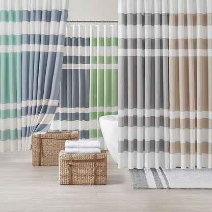 Madison Park Spa Waffle Shower Curtain for Bathroom, 72 x 72, Grey | Striped, Pieced Fabric Design, 3M Scotchgard Moisture Management, Hotel Quality, Modern, for Bathroom, OEKO-TEX Certified