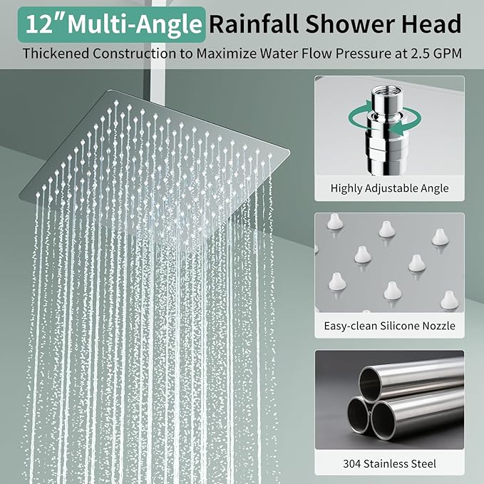 Shower Faucet Set Shower System - SR SUN RISE Polished Chrome Shower Trim Kit with Dual Shower Head, 12'' Ceiling Rainfall 6'' Wall Mount with Handheld Shower for Couples, Complete 6 Diverter Valve