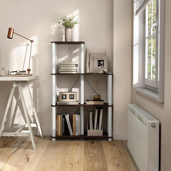 Homes: Inside + Out Apexa Modern 5-Cube Ladder Shelving Units, Collectibles Display Shelves, Easy Assembly Standing Shelf, Home Storage Organizer for Living Room, Bedroom, Office, Espresso