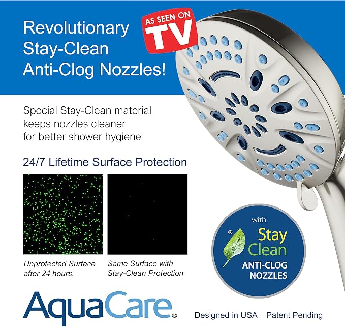 AquaCare Magneton 8-Mode High Pressure Handheld Shower Head with 2 Brackets | Space-age Magnetic Guidance Docking, Giant 5-inch Face with Hygienic Jets, Extra-long 6 ft. Stainless Steel Hose / Nickel