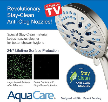 AquaCare Magneton 8-Mode High Pressure Handheld Shower Head with 2 Brackets | Space-age Magnetic Guidance Docking, Giant 5-inch Face with Hygienic Jets, Extra-long 6 ft. Stainless Steel Hose / Nickel