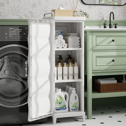 VECELO Narrow Storage Cabinet with Door, Slim Bathroom Storage Cabinet with Adjustable Shelves, for Small Spaces, Bathroom, Kitchen, Laundry, 29.7” H, White
