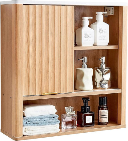 VEVOR Bathroom Wall Cabinet, with Door and Adjustable Shelf, Over The Toilet Storage Medicine Cabinet Wall Mounted, Hanging Organizer with Shelves and Open Partition for Laundry Room Kitchen Restroom