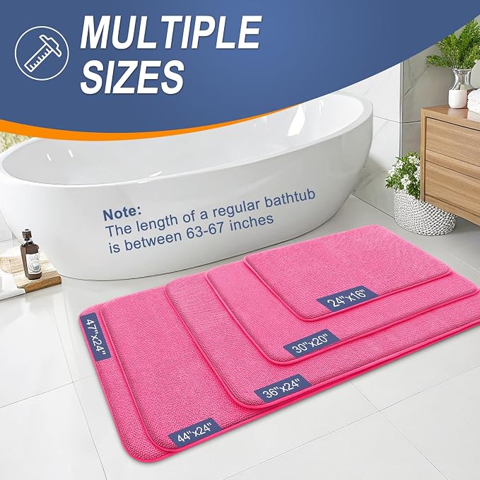 OLANLY Memory Foam Bathroom Runner Rugs 59x24, Absorbent Long Mat, Hot Pink | Soft Quick Dry Bath Rugs, Non-Slip Carpet, Machine Washable Mat for Bathroom Floor, Tub and Shower, Home Decor Accessories