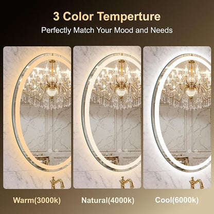 Oval LED Mirror for Bathroom,24x36 Lighted Vanity Mirror with Lights | Smart Anti-Fog, Dimmable 3 Color Modes, Backlit+Frontlit, Memory Function, HD Tempered Glass,Touch Sensor,Horizontal/Vertical