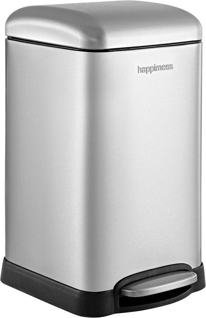 happimess Betty Retro Mini 3.2 Gal Step Trash Can, Platinum Silver | Soft-Close Lid, Fingerprint Proof, Removable Liner, Stainless Steel, Hands-Free Pedal