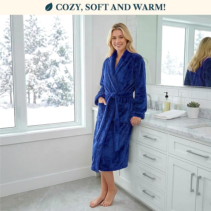 PAVILIA Premium Womens Plush Soft Robe Fluffy, Warm, Fleece Sherpa Shaggy Bathrobe