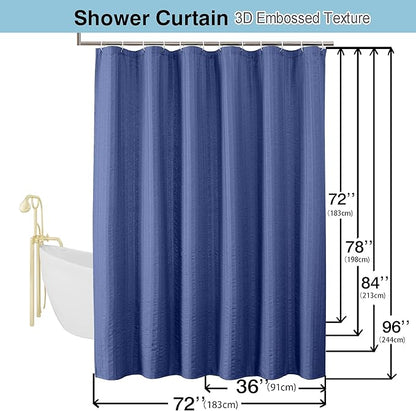 Aiyufeng Extra Long Royal Blue Shower Curtain 96 Inch Long, Embossed Texture Fabric Bathroom Shower Curtain, Large Hotel Bath Curtain with 12 Holes, 72x96, Blue