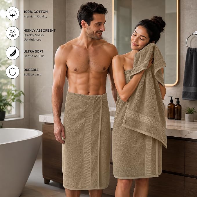 DAN RIVER 600 GSM Cotton Large Bath Towels Set of 4, 27 x 54 Inches, Tan | Larger & Lighter Weight Towels for Bathroom - Highly Absorbent & Quick Dry 100% Cotton Bath Towel Set for Home, Spa & Hotel