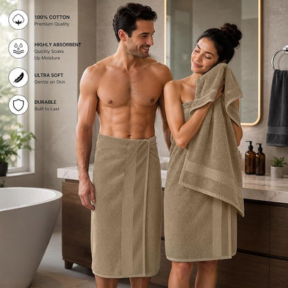 DAN RIVER 600 GSM Cotton Large Bath Towels Set of 4, 27 x 54 Inches, Tan | Larger & Lighter Weight Towels for Bathroom - Highly Absorbent & Quick Dry 100% Cotton Bath Towel Set for Home, Spa & Hotel