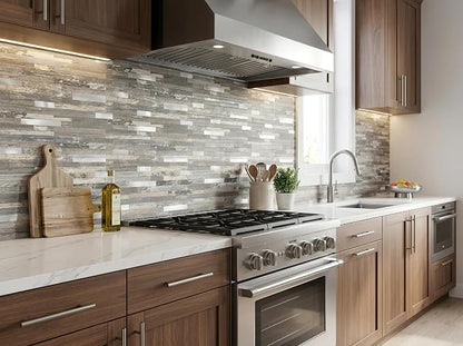 Yipscazo 2026 New Upgrade Peel and Stick Stone Metal Backsplash, PVC Wall Tiles Stick on Tiles for Backsplash Kitchen, Bathroom, Fireplace (40 Sheets, Light Wood)