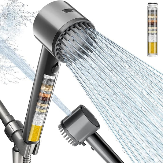Filtered Shower Head with Handheld, 4+1 Spray Mode Showerhead with Filters | Cobbe Filtered Shower Head with Handheld Built-in Power Wash - Remove Chlorine - Reduces Dry Itchy Skin, Luxury Gray