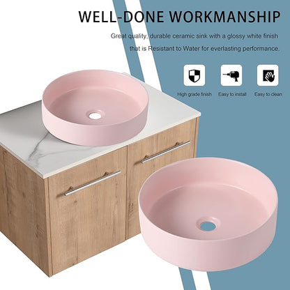 30" Floating Vanity with Sink, 30 Inch Bathroom Vanity with Sink, Modern Plywood Floating Cabinet with Sintered Stone Countertop and Pink Ceramic Basin, Soft Close Doors