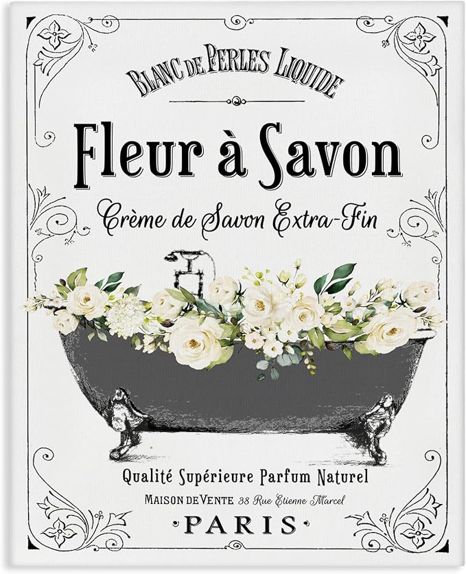 Stupell Industries 'Fleur a Savon Vintage Parisian Bathroom'| Canvas Art | Stupell Industries | 16 x 20 Inches, Easy to Hang and Sturdy, Made in USA, by Lettered and Lined