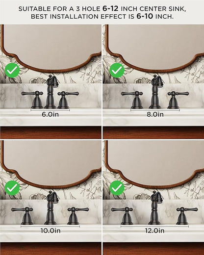 FORIOUS Bathroom Sink Faucet 3 Holes, 2 Handle Widespread Faucet for Bathroom Sink with Pop-Up Drain and Water Supplies for Commercial Vanity Lavatory Restroom Farmhouse (Oil Rubbed Bronze)