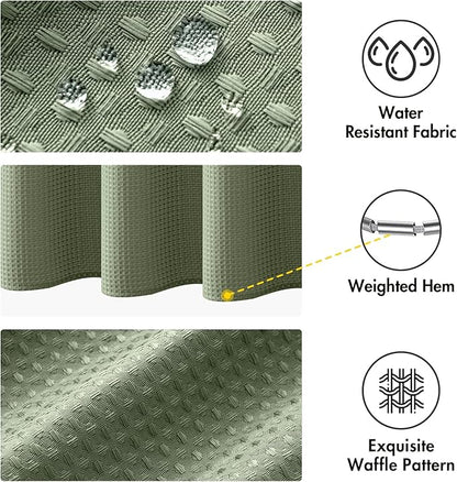 MIULEE Waffle Weave Fabric Shower Bath Curtain with 12 Metal Hooks 260GSM Heavy Duty Washable Waterproof Narrow Thick Cloth Shower Curtains Set for Bathroom Hotel, W72*L72, Sage Green