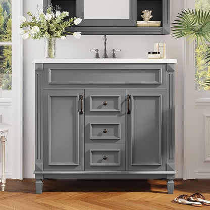 36" Bathroom Vanity with Sink Combo, Floor Standing Vanities Storage Cabinet Set W/2 Soft Closing Doors and 2 Drawer